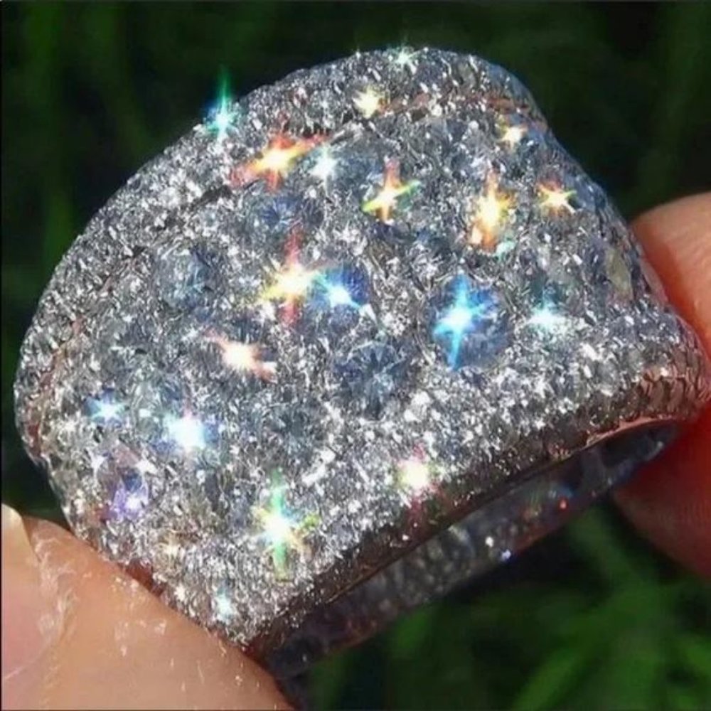 PAVE WIDE BAND 925 STERLING SILVER ROUND DIAMOND RING